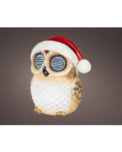 Kuhl weiß LED Polyresin Eule H: 13.5 cm mit blinzelnde Augen auf Batterie