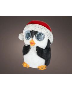 Kuhl weiß LED Polyresin Pinguin H: 13.5 cm mit blinzelnde Augen auf Batterie