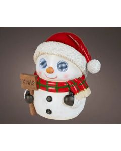 Kuhl weiß LED Polyresin Schneemann H: 29 cm mit blinzelnde Augen auf Batterie