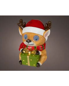 Kuhl weiß LED Polyresin Rentier H: 29 cm mit blinzelnde Augen auf Batterie