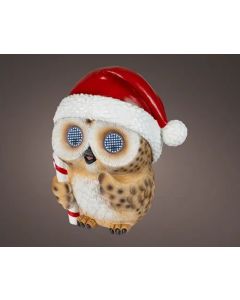 Kuhl weiß LED Polyresin Eule H: 28.5 cm mit blinzelnde Augen auf Batterie