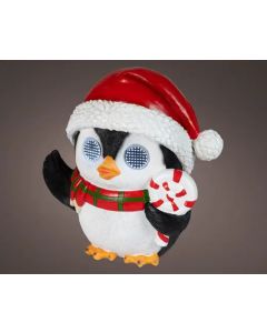 Kuhl weiß LED Polyresin Pinguin H: 28.5 cm mit blinzelnde Augen auf Batterie