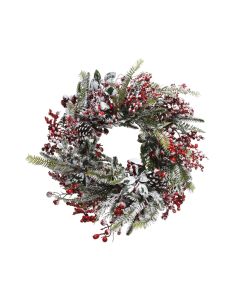 Kranz snowy mit rote Beeren und Kiefernzapfen Ø 40 cm
