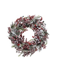 Kranz snowy mit rote Beeren und Kiefernzapfen Ø 60 cm