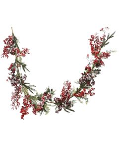 Girlande snowy mit rote Beeren und Kiefernzapfen L: 180 x Ø 20 cm