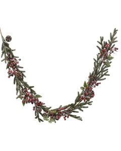 Girlande frosted mit rote Beeren und Kiefernzapfen L: 176 x B 15 x H 9 cm