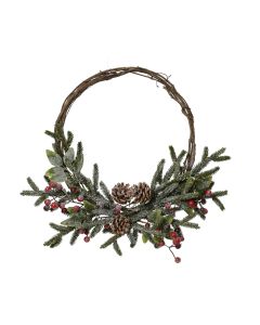 Weiden Kranz frosted mit rote Beeren und Kiefernzapfen Ø 40 cm