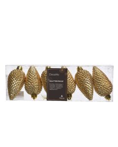 6 Unzerbrechliche Tannenzapfen hell gold