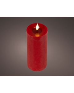 Rot LED Realistische, rustikale Wachskerze mit Docht und Flammeneffekt Ø 7.5 x H 20 cm