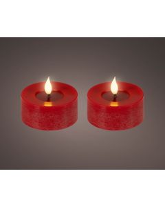 Rot LED Realistisches, rustikales Teelicht-Set aus Wachs, 2er-Set mit Docht und Flammeneffekt Ø 7.5 x H 6 cm