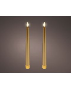 Gold LED Realistische Wachs-Tafelkerzen, 2er-Set mit Flammeneffekt