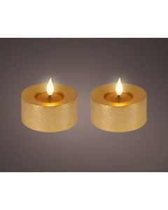 Gold LED Realistisches, rustikales Teelicht-Set aus Wachs, 2er-Set mit Docht und Flammeneffekt Ø 7.5 x H 6 cm