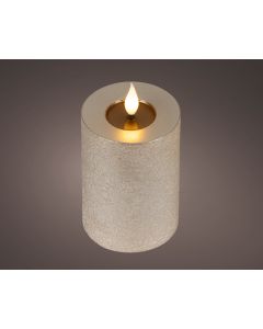 Hellgrau LED Realistische, rustikale Wachskerze mit Docht und Flammeneffekt Ø 7.5 x H 13.5 cm