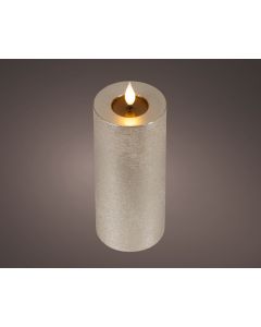 Hellgrau LED Realistische, rustikale Wachskerze mit Docht und Flammeneffekt Ø 7.5 x H 20 cm