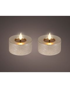 Hellgrau LED Realistisches, rustikales Teelicht-Set aus Wachs, 2er-Set mit Docht und Flammeneffekt Ø 7.5 x H 6 cm