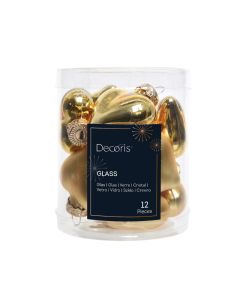 12 Weihnachtsherzen aus Glas L 2 x B 4.5 x H 4 cm hell gold