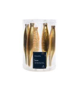 6 Glas Weihnachtszapfen 15 x 3 cm hell gold