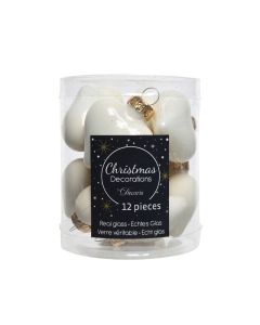 12 Weihnachtsherzen aus Glas L 2 x B 4.5 x H 4 cm wollweiß