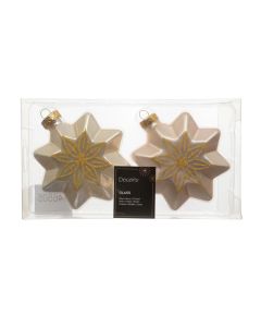 2 Glas Weihnachtssterne mit Blumendekoration L 8 x B 4 x H 8 cm perle