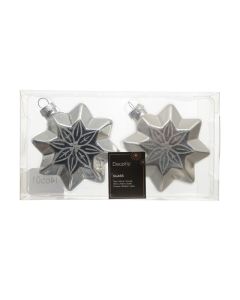 2 Glas Weihnachtssterne mit Blumendekoration L 8 x B 4 x H 8 cm silber
