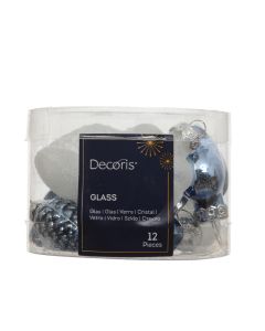 12 Glas Figuren 4 cm mischung blau weiß