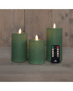 Jadegrün LED Kerzen Wachs rustikales mit USB kabel Set mit 3 Stück mit sich bewegender Flamme
