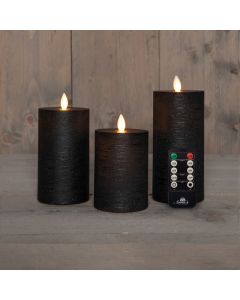 Schwarz LED Kerzen Wachs rustikales mit USB kabel Set mit 3 Stück mit sich bewegender Flamme