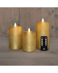 Gold LED Kerzen Wachs rustikales mit USB kabel Set mit 3 Stück mit sich bewegender Flamme