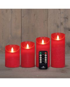 Rot LED Kerzen Wachs rustikales Set mit 4 Stück mit sich bewegender Flamme
